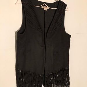 Mossimo Black Faux Suede Fringe Vest